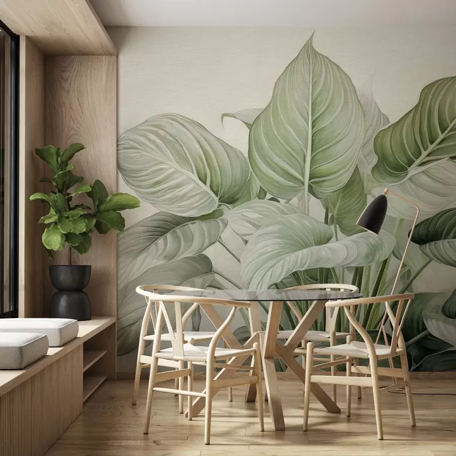 murales de pared Exuberante arbusto de hojas verdes en la pared w04835