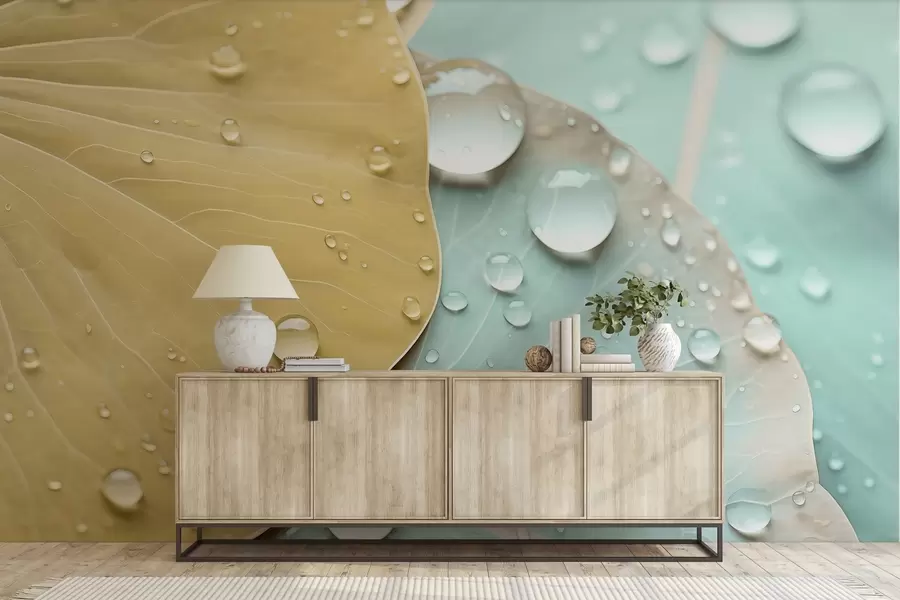 murales de pared Gotas de agua sobre hojas, acuarela macro w04838v1