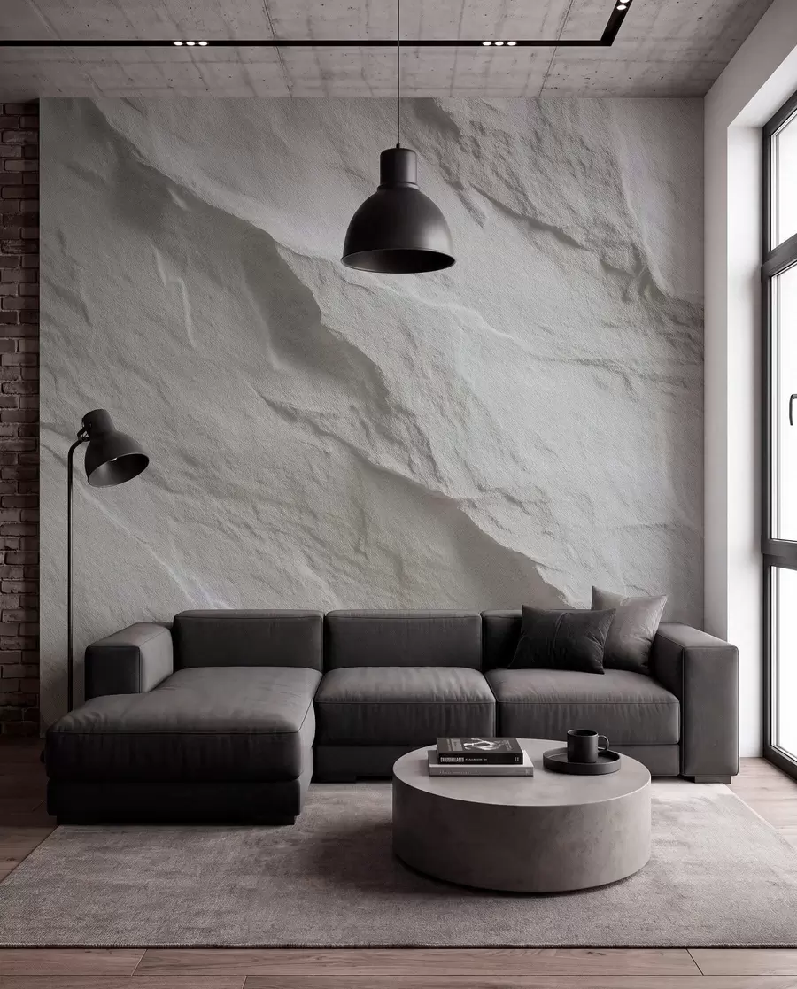 murales de pared imitación de roca blanca en diseño de interiores w04818