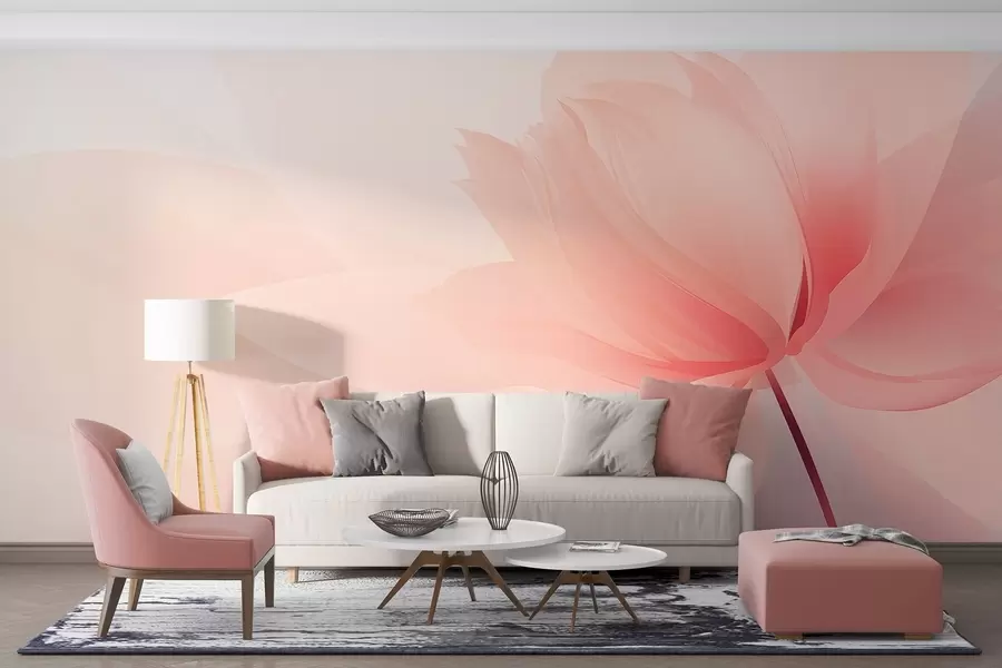 murales de pared Flor grande en suaves tonos rosa melocotón. w09356