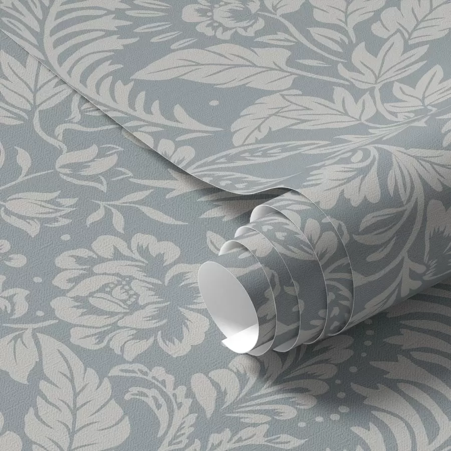 murales de pared Estampado floral monocromo sobre fondo gris azulado a00859