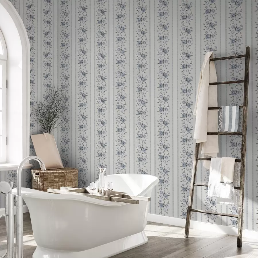 murales de pared Rosas azules en bandas verticales sobre fondo claro. a00860