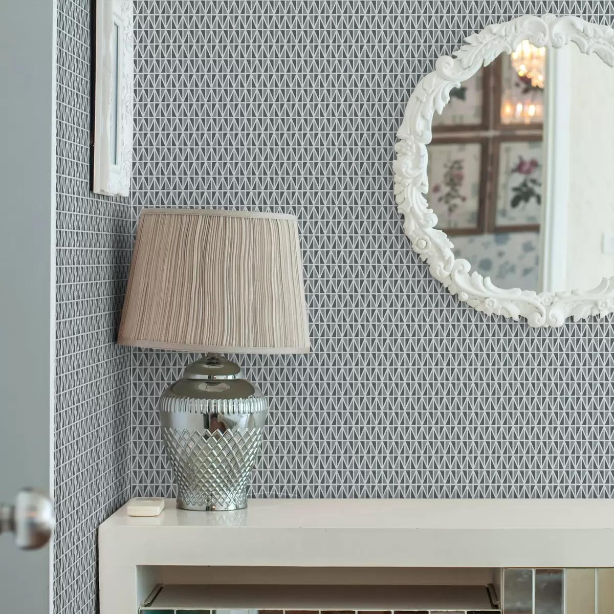 Papel pintado Finale red de diamantes blancos sobre verde azulado apagado a00903