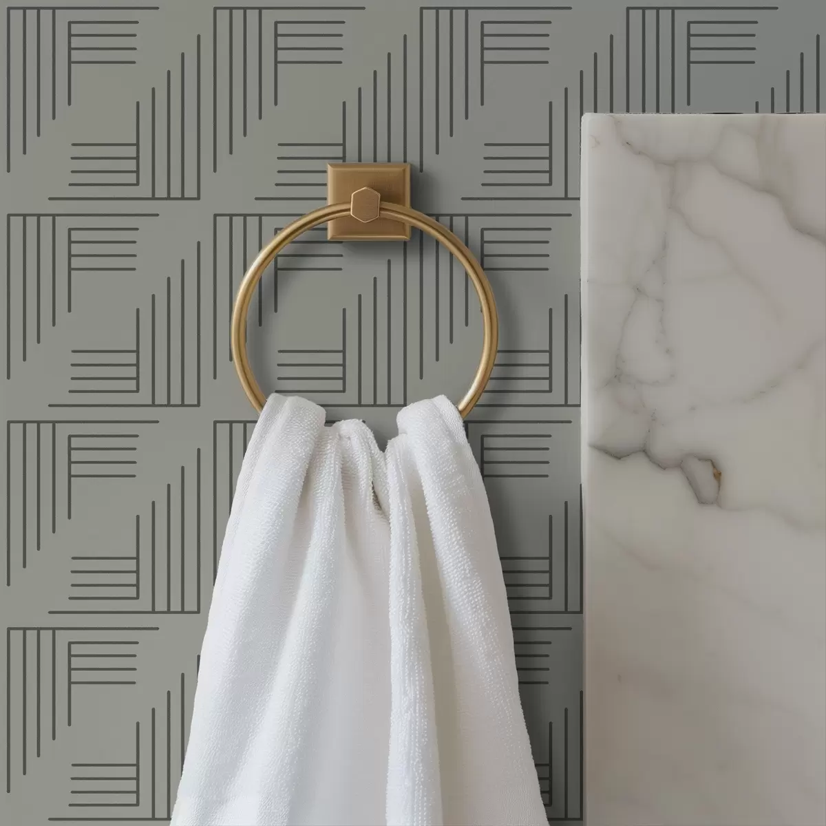 Papel pintado Bloques lineales en esquina que forman cuadrados en gris cálido. a00907