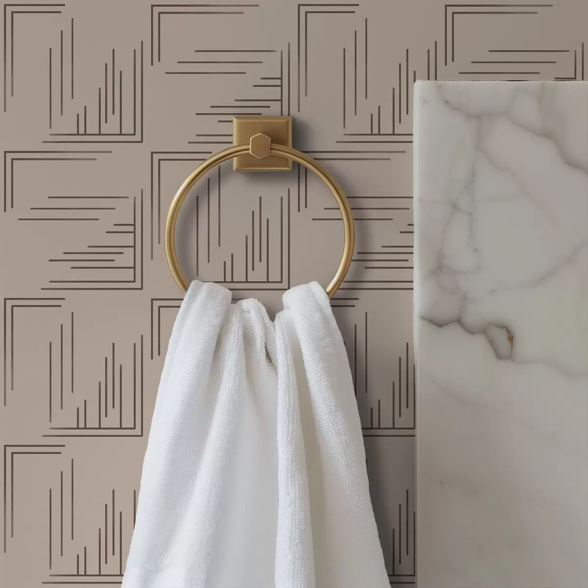 Papel pintado Grandes cuadrados de cacao con rellenos de líneas variadas, arena a00913