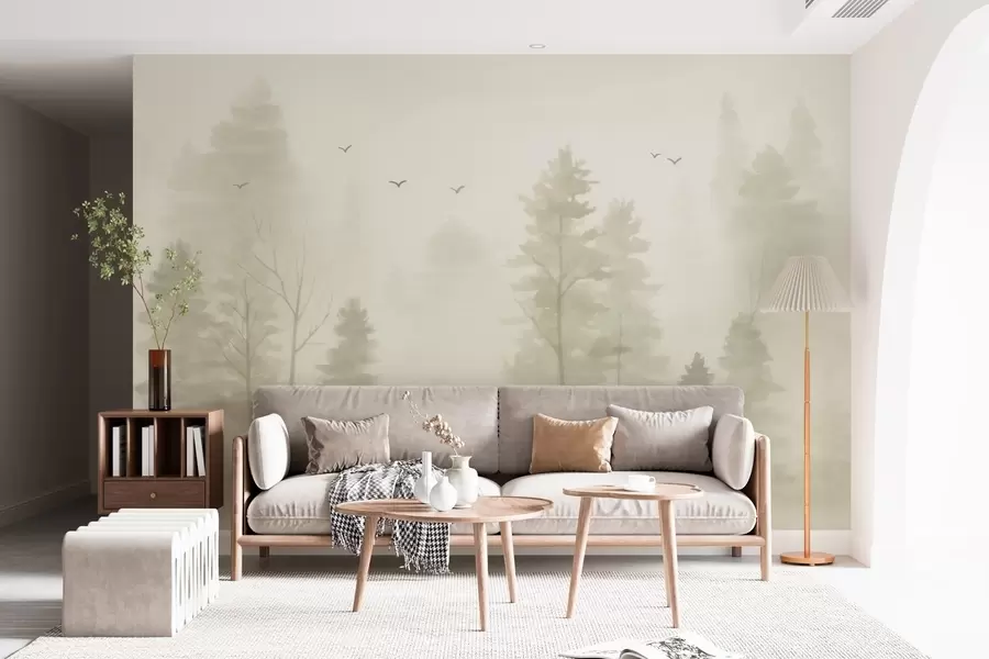 murales de pared Bosque aéreo en tonos beige, estilo acuarela. w04872