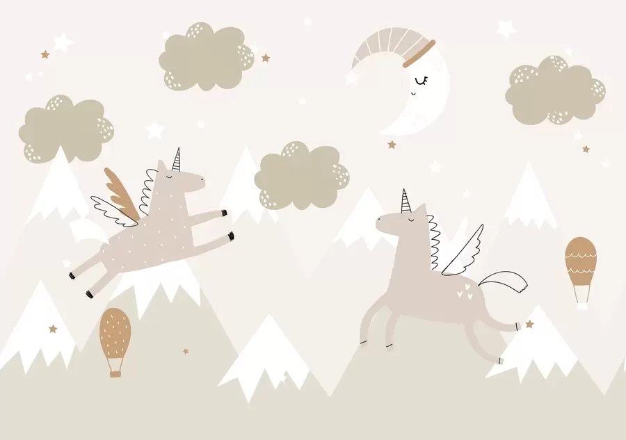 murales de pared Luna dormida, unicornios y globos w04886