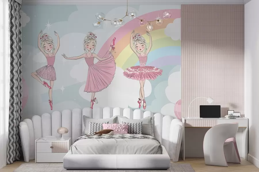 murales de pared Princesas con el cielo y el arcoíris como telón de fondo w04907