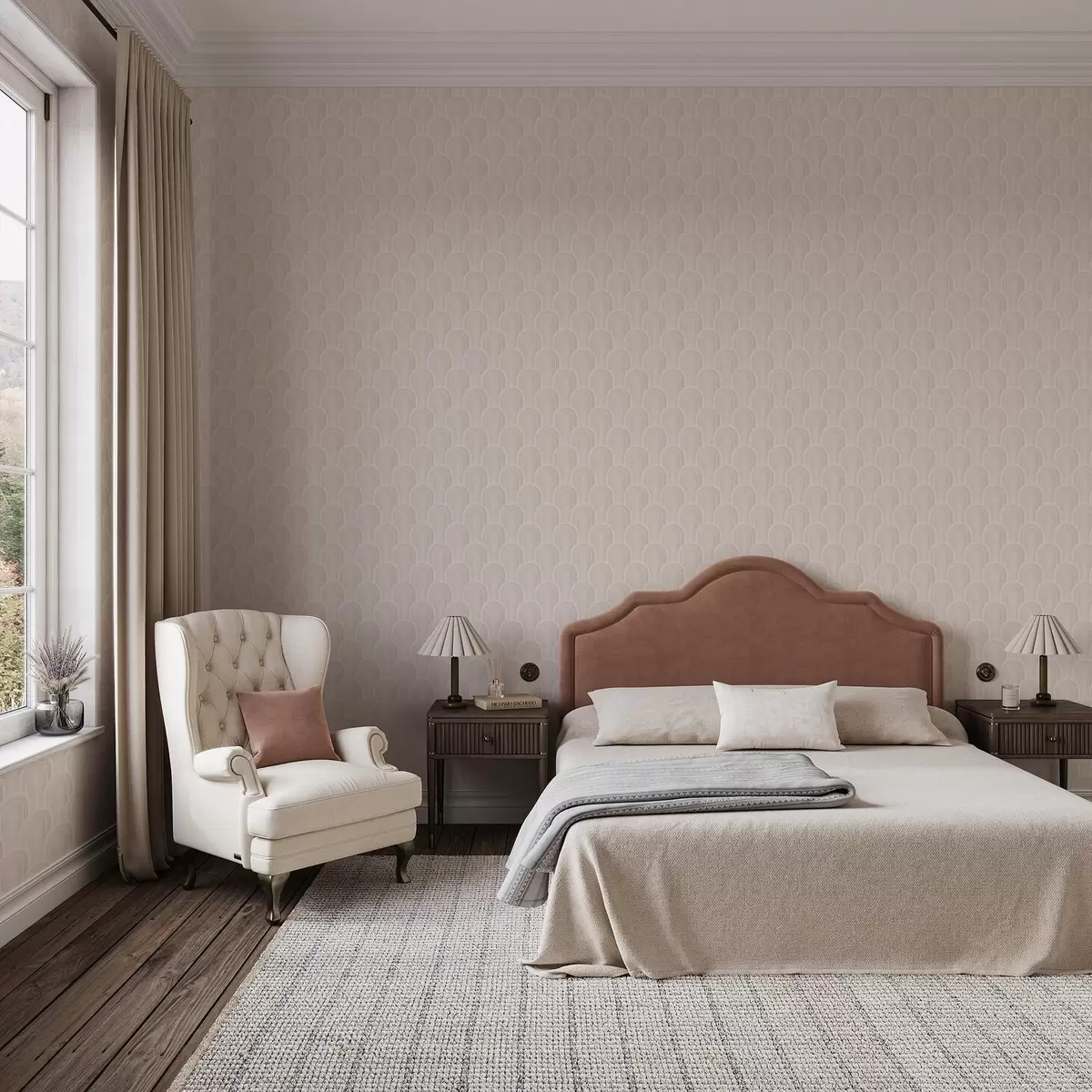 Papel pintado Pequeños módulos en forma de arco en cálidos tonos crema-beige a00924