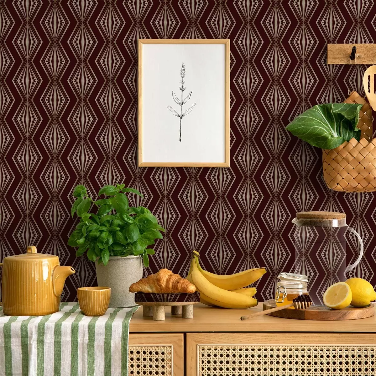 Papel pintado Diseño geométrico de diamantes sobre fondo marrón vino. a00925v1