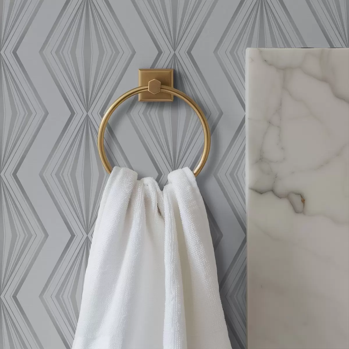 Papel pintado Formas de diamantes rayados en una fresca paleta de colores gris azulados. a00925v3