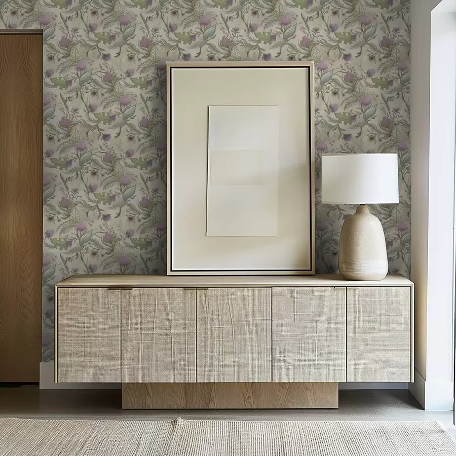 murales de pared Brotes de lila y suave vegetación sobre fondo crema. a00930v2