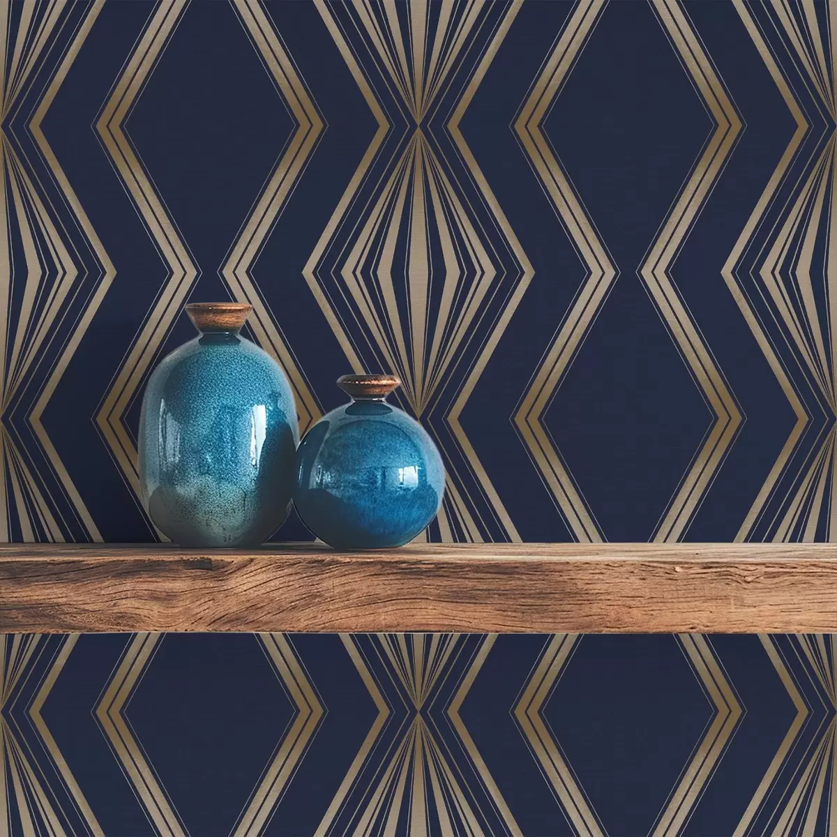 Papel pintado Fondo azul oscuro con rombos geométricos y zigzags. a00974v2