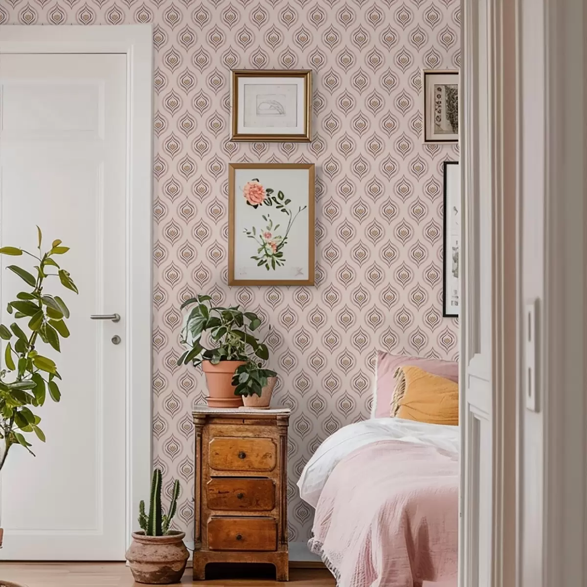 Papel pintado Motivo rítmico con una flor sobre un fondo empolvado. a00977