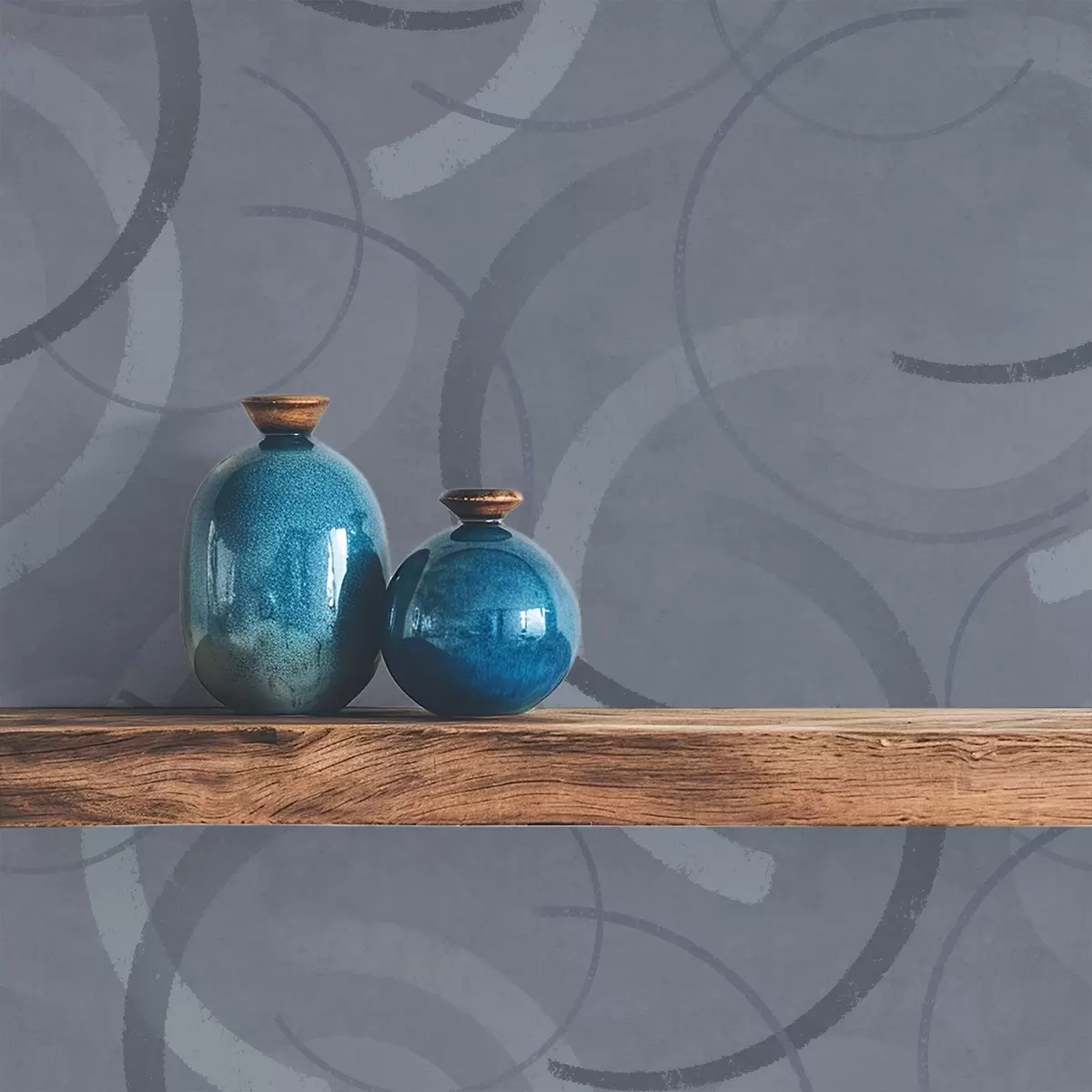 Papel pintado Medios círculos y círculos suaves en una fresca paleta de colores gris azulados. a00980