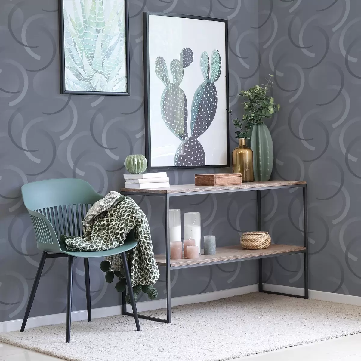 Papel pintado Medios círculos grises y círculos borrosos sobre un fondo texturizado. a00981