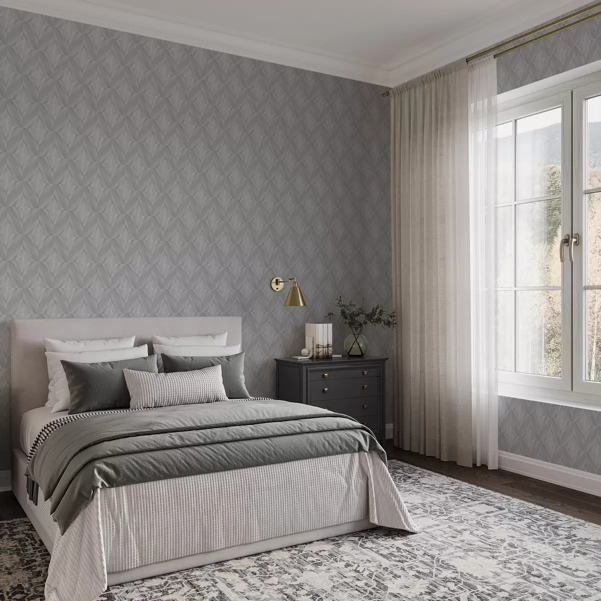 Papel pintado Geometría de trazos angulares en una paleta de colores gris azulados fríos. a00983v2