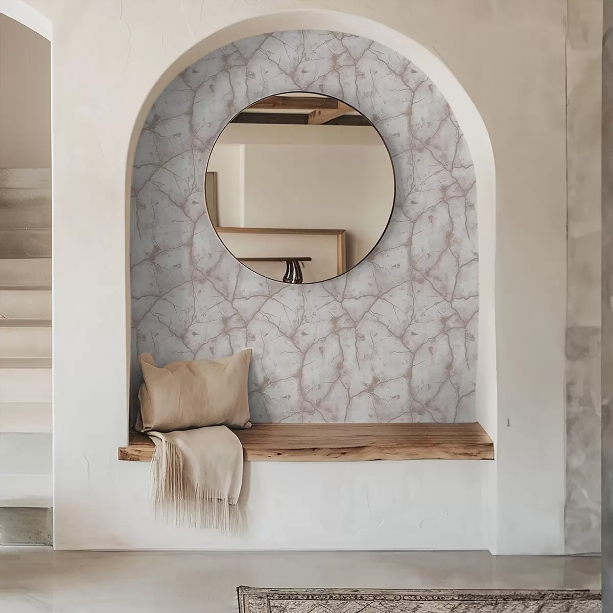 Papel pintado Hormigón ligero con un encaje de grietas y manchas rosadas. a00987