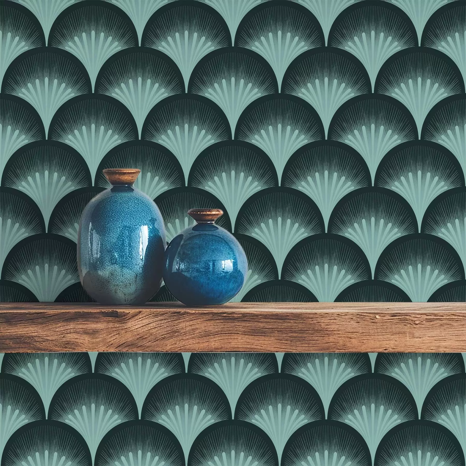 murales de pared Contrastantes abanicos de menta sobre un fondo casi negro a00990