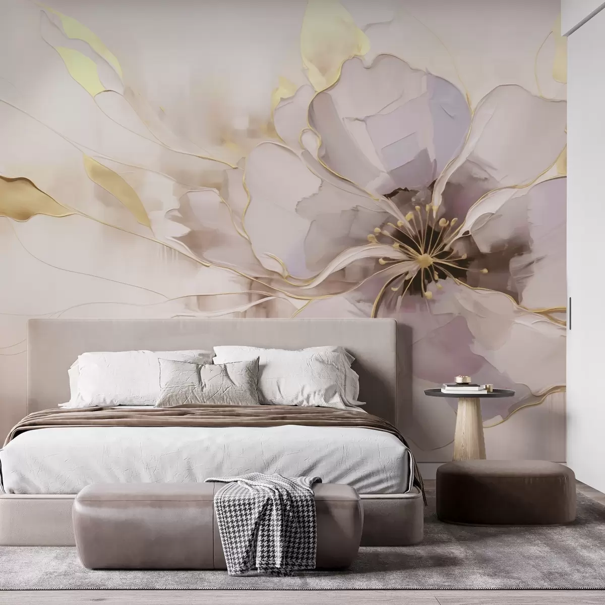 murales de pared Flor azul con detalles amarillos en un estilo abstracto de pinceladas. w09505