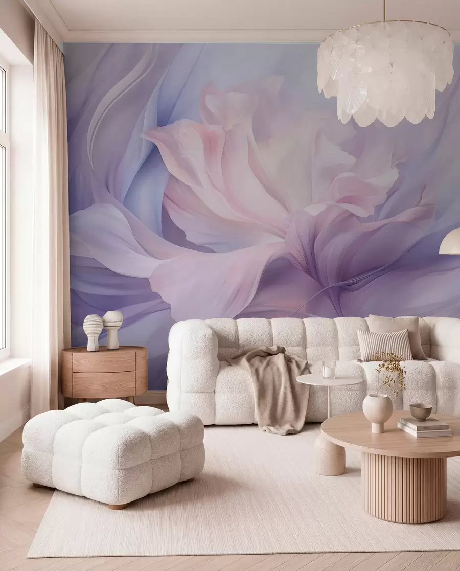 murales de pared Suave bruma de pétalos: una flor etérea en una neblina lila pastel w09517
