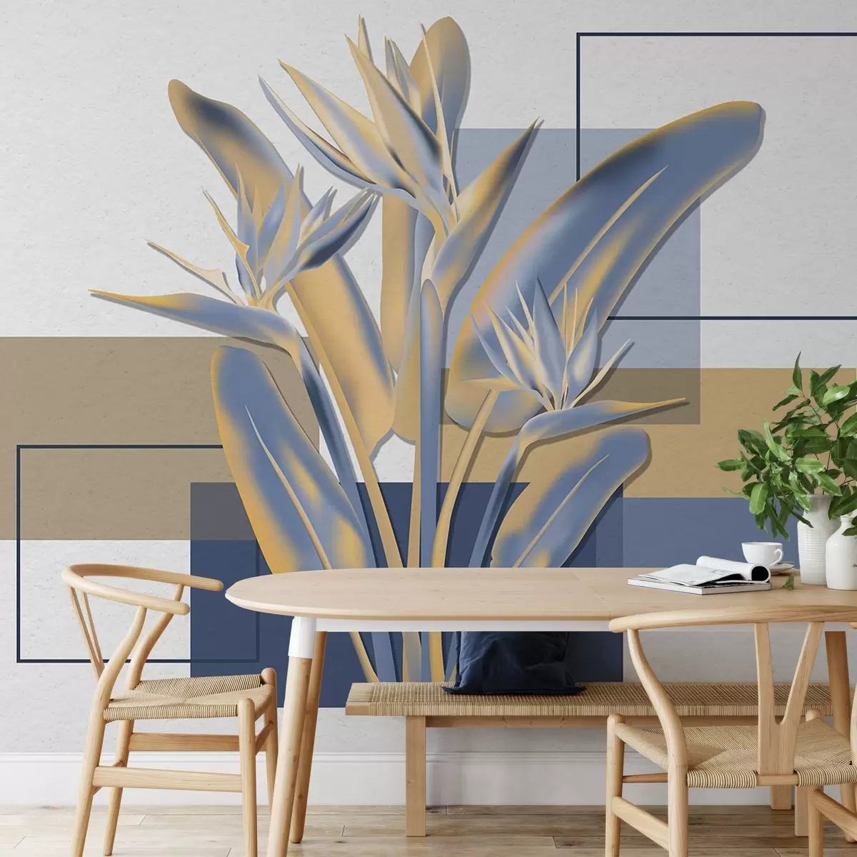murales de pared Strelitzia y geometría w04949v1