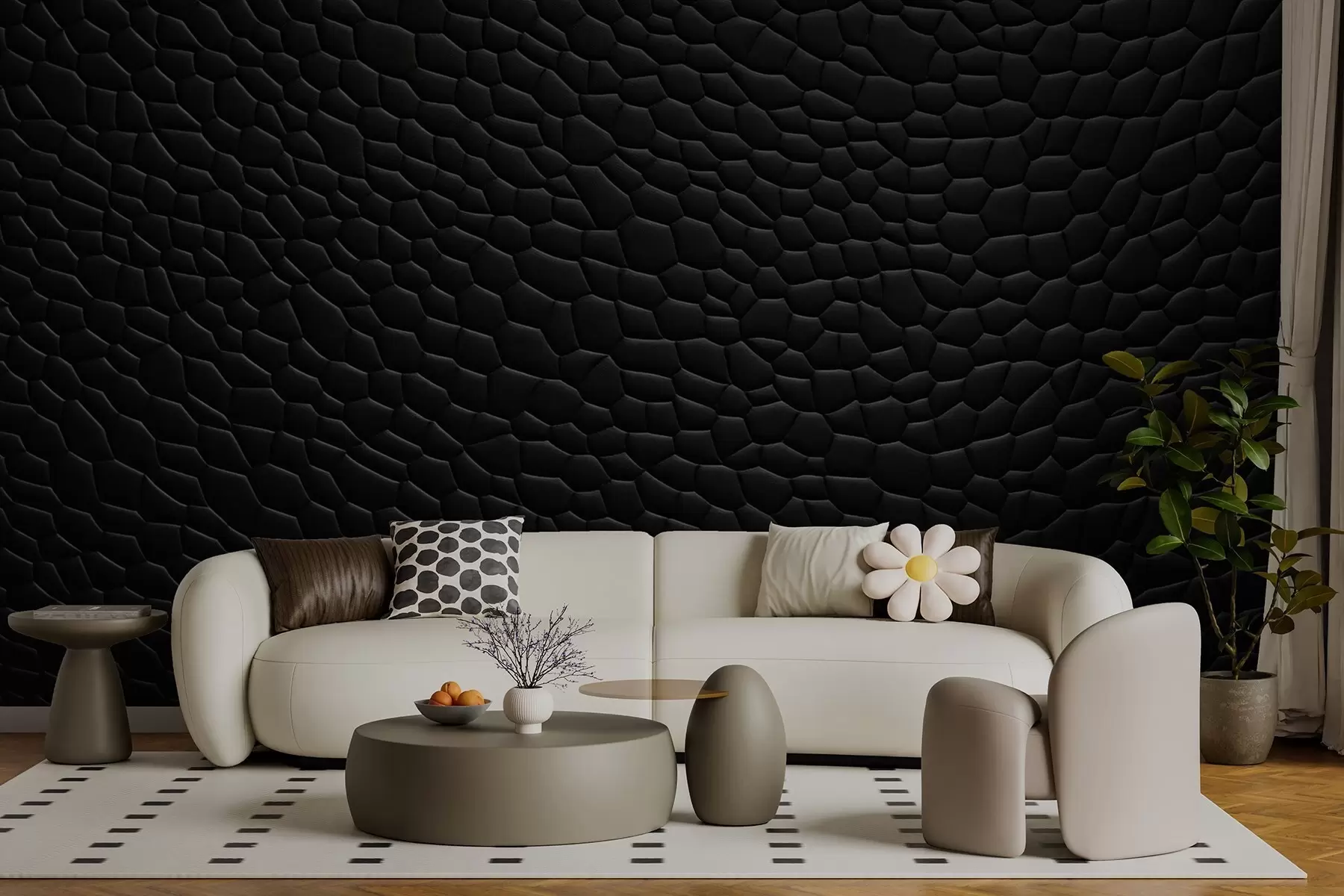 murales de pared Mosaico negro con suave relieve tridimensional. w04955