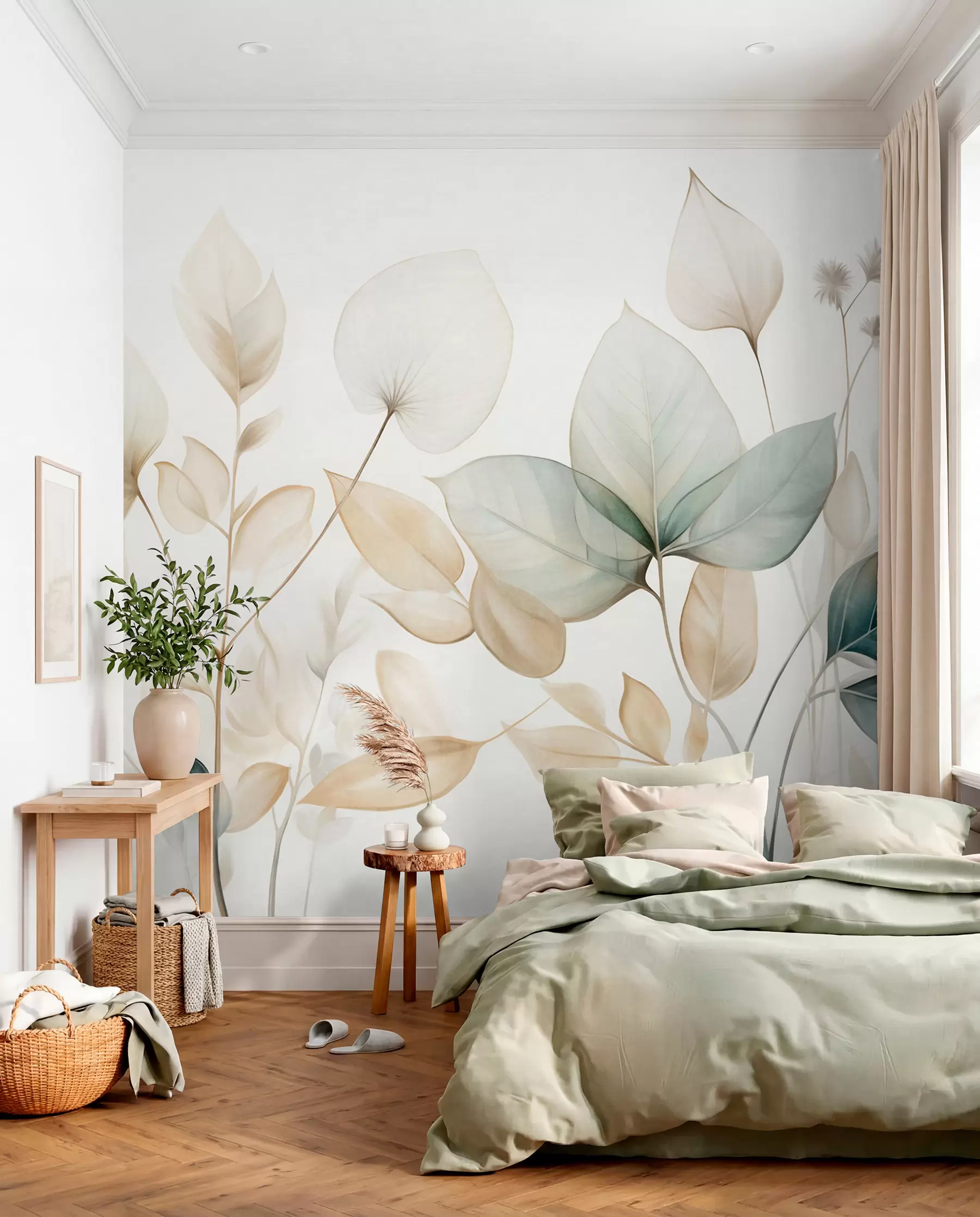murales de pared Ramitas turquesa y crema w09583