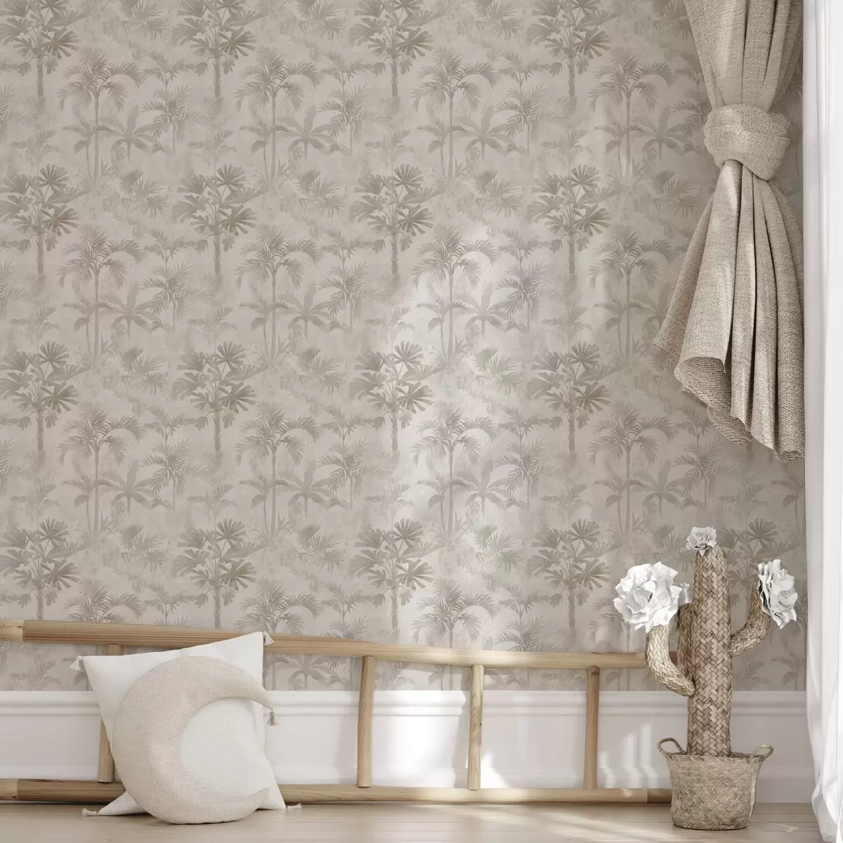 Papel pintado Palmeral brumoso en cálidos tonos beige a00881