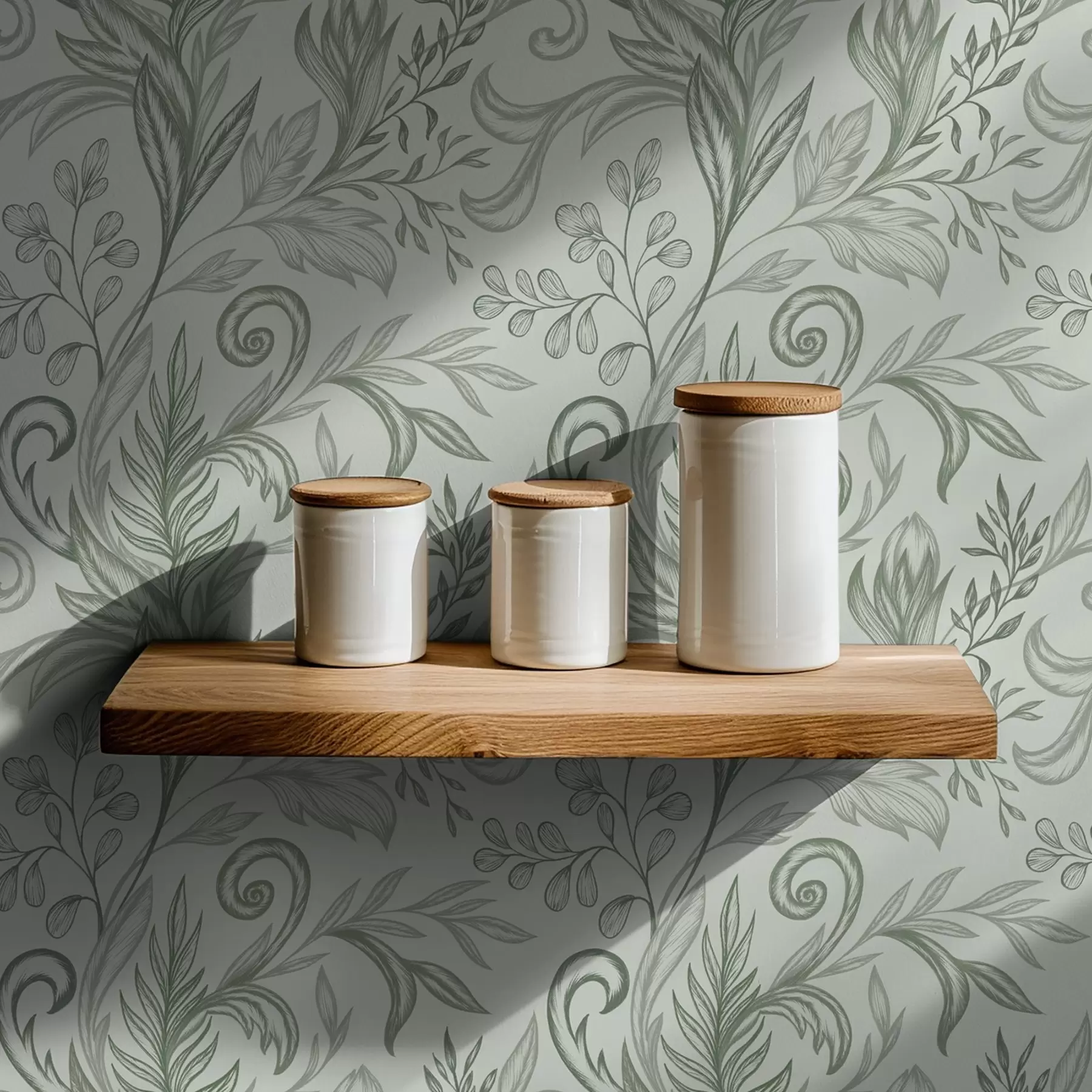 murales de pared Hojas rizadas de menta suave con delicadas líneas gris verdosas a00935v3