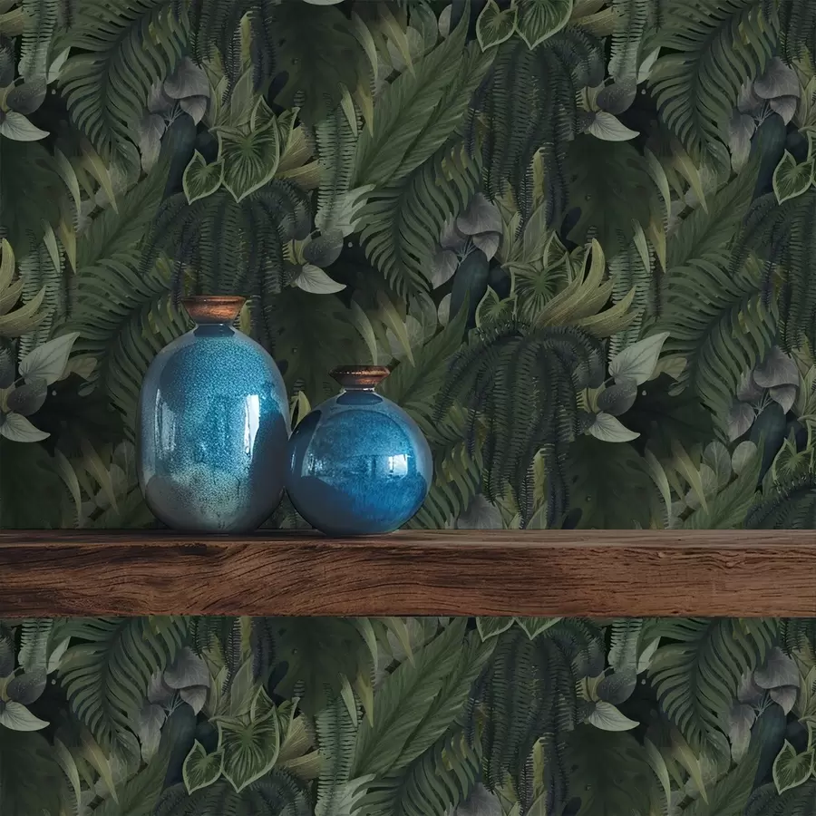 murales de pared Denso follaje tropical en matorrales de color verde intenso. a00943