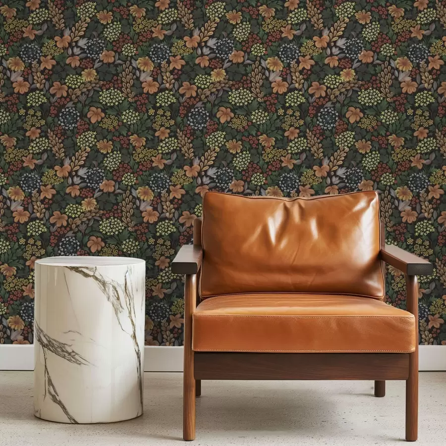 murales de pared Jardín nocturno cálido con flores amarillas y frondoso follaje. a00996v1