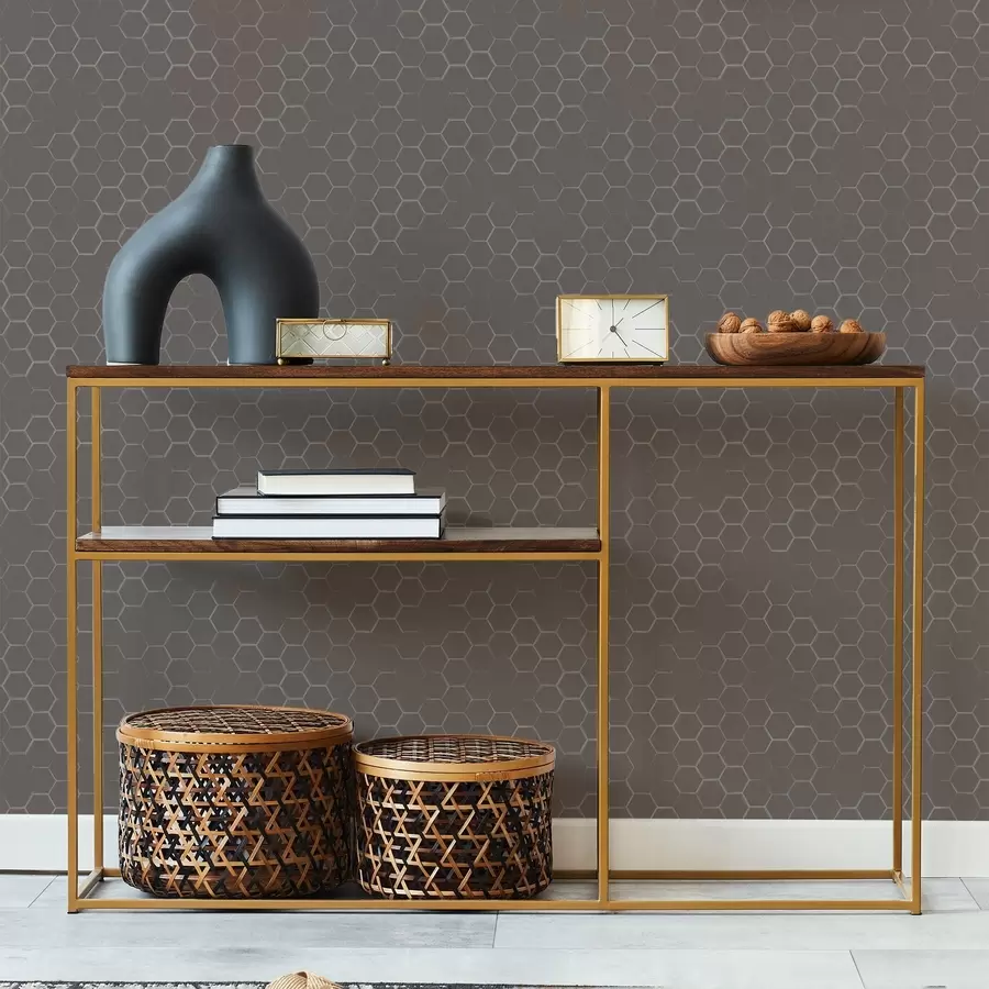 murales de pared Denso patrón hexagonal en suaves tonos grises. a01060v2