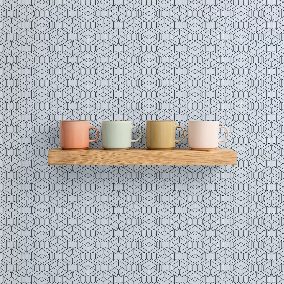 Papel pintado Patrón geométrico de cubos azul claro a01066