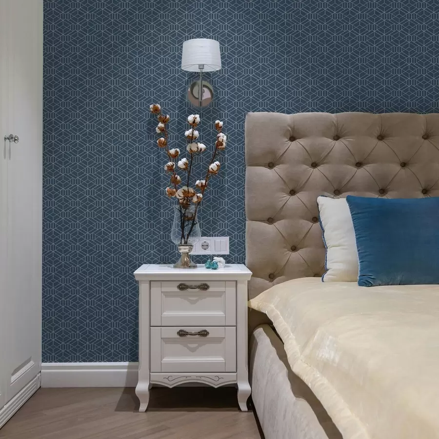 murales de pared Fondo azul con cubos lineales blancos en una cuadrícula a01067v1