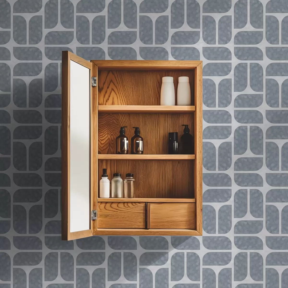 Papel pintado Mosaico gris alternando formas redondeadas y rectangulares. a01069