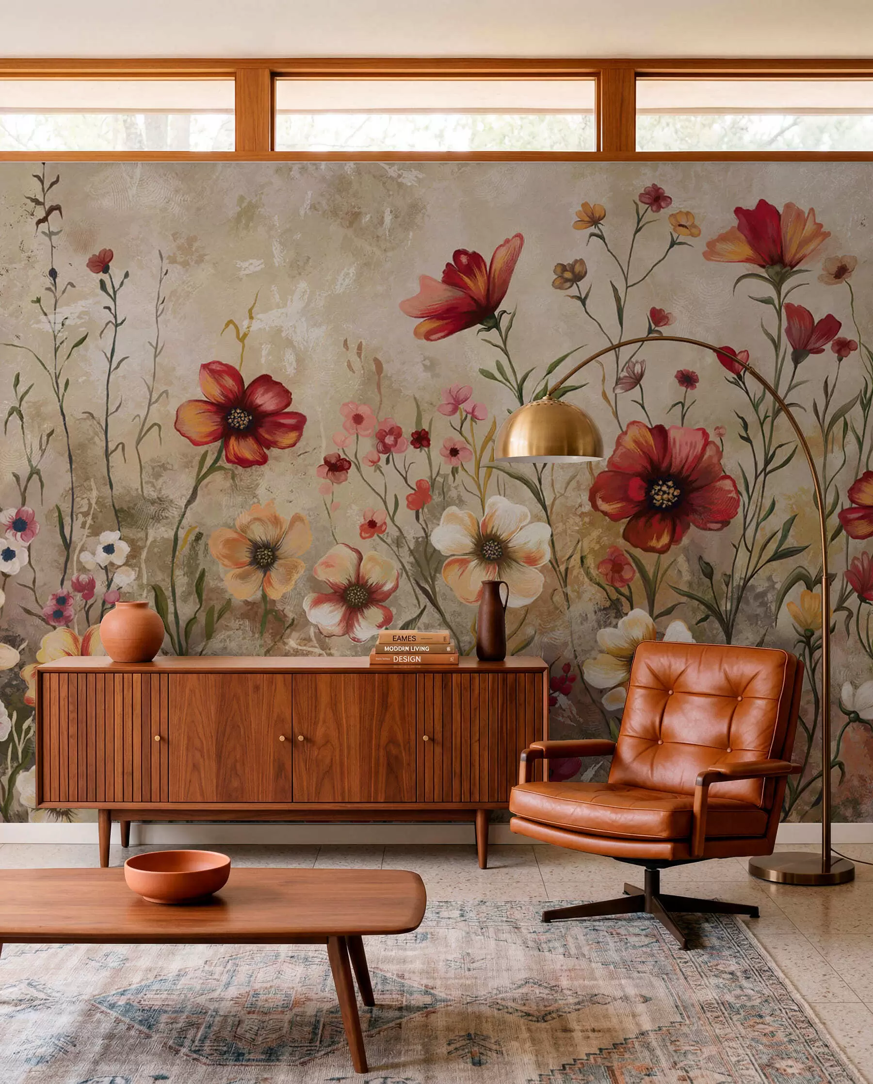 murales de pared Composición floral con fondo texturizado en tonos cálidos w05016