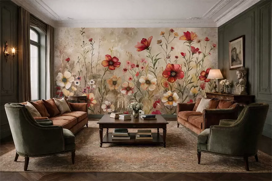 murales de pared Composición floral con fondo texturizado en tonos cálidos w05016