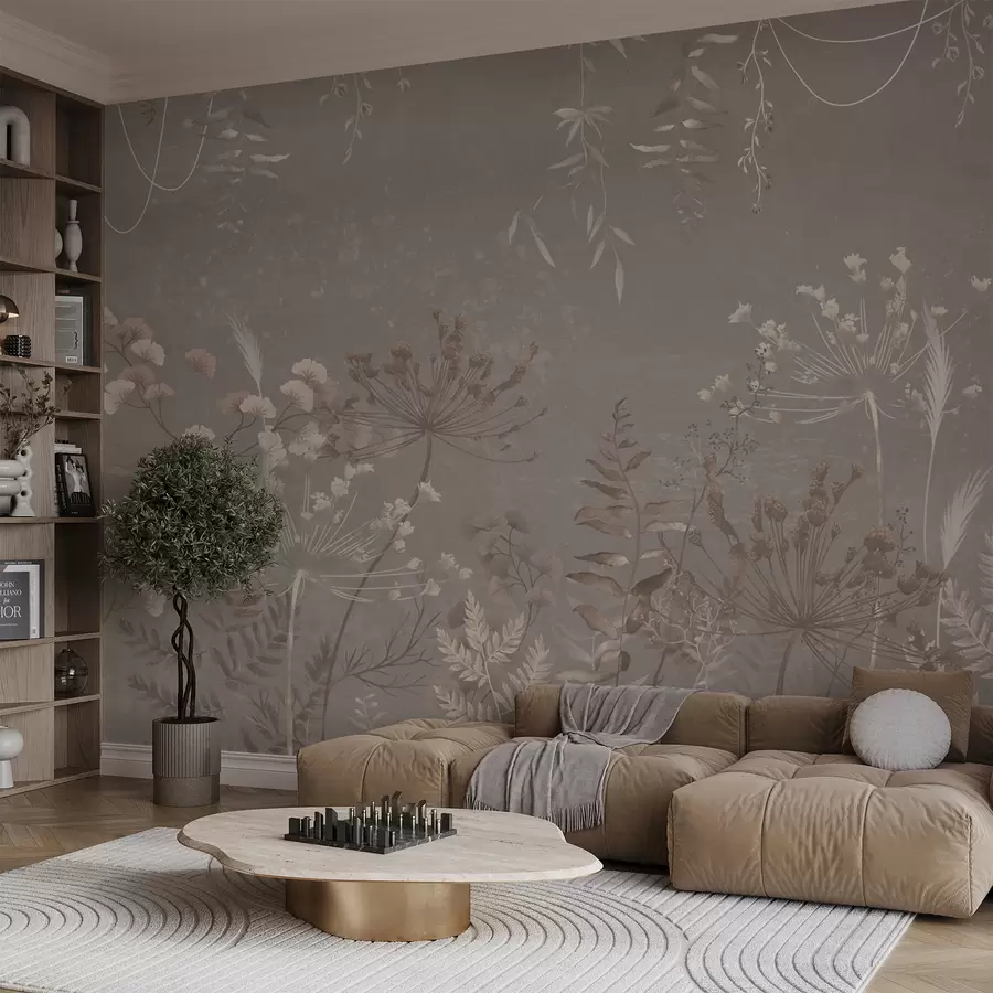 murales de pared Diseño botánico ligero con flores y hojas. w05092v1