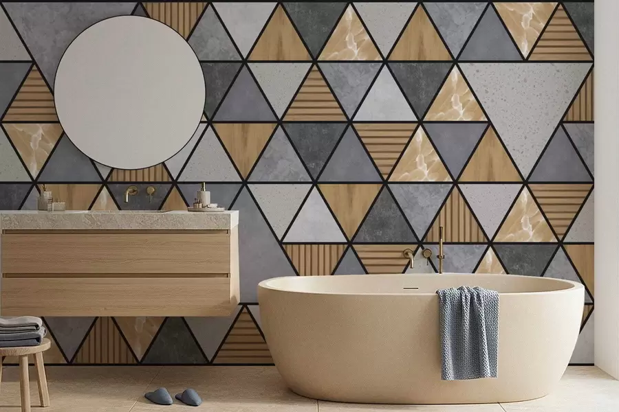 murales de pared Adorno triangular con colores neutros y cálidos. w05096v1