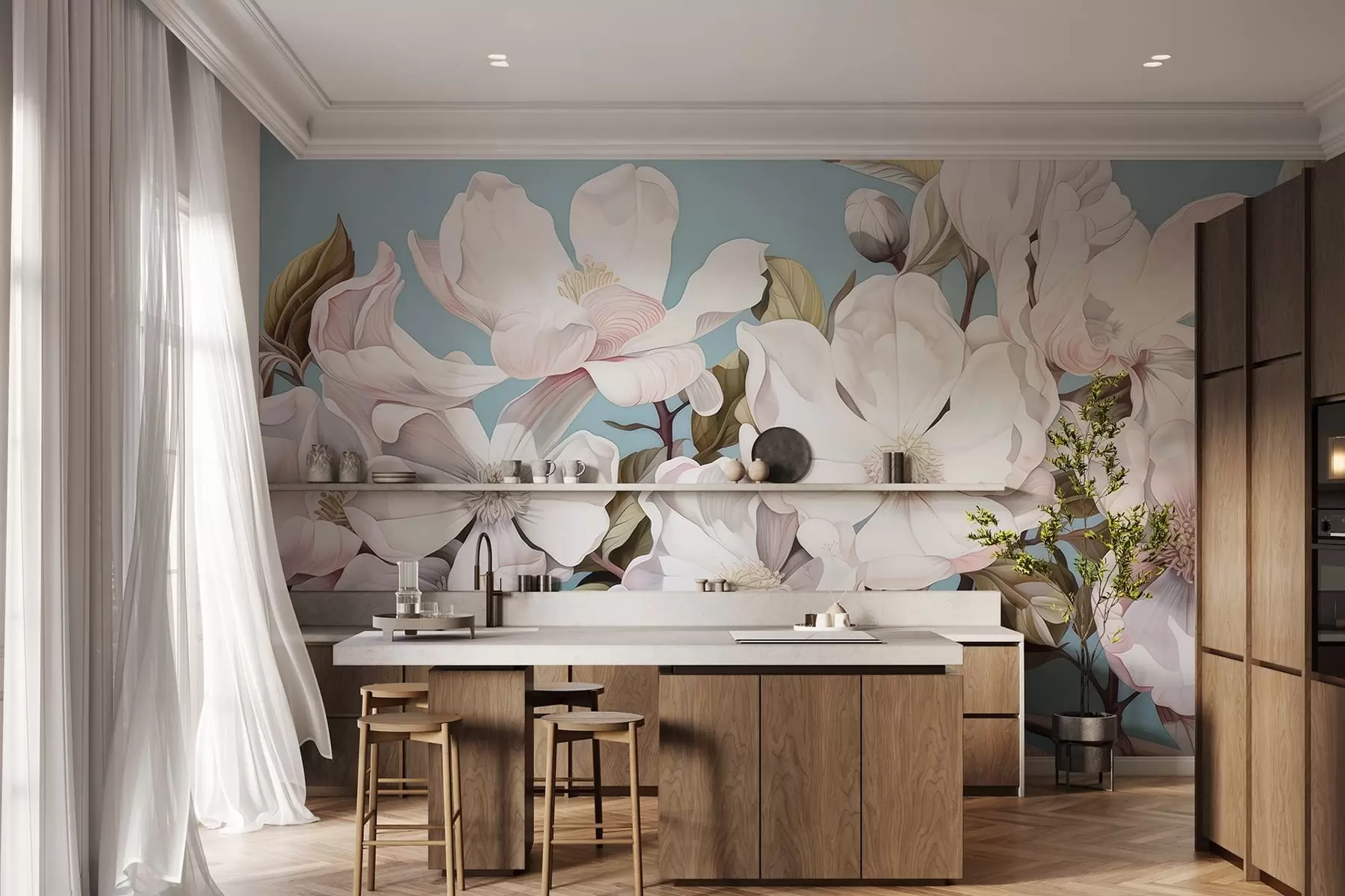 murales de pared Exuberantes flores en la rama de un árbol w05178