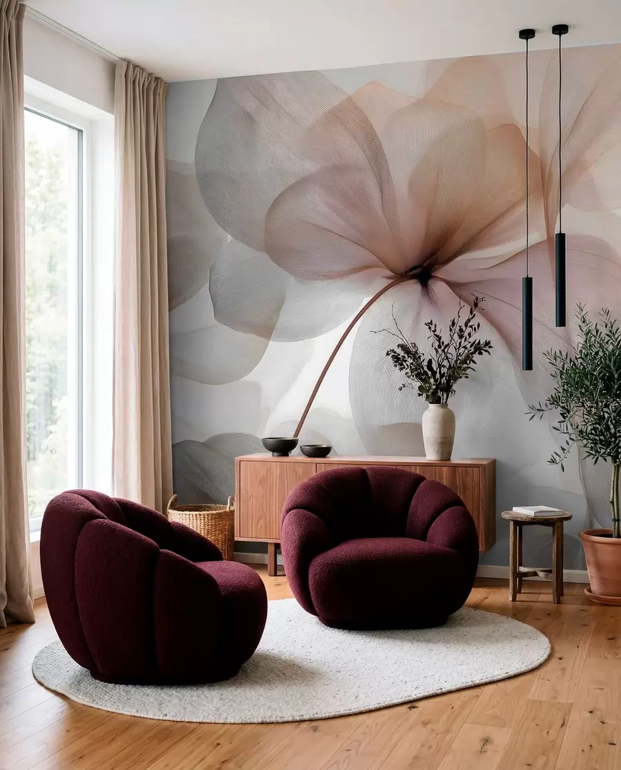 murales de pared flores semitransparentes con vetas w05070