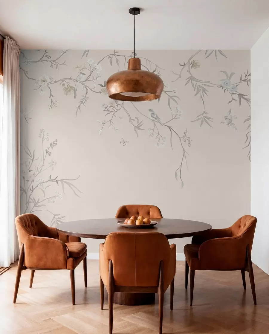 murales de pared Ramas florales con pájaros sobre un fondo claro w05127v7