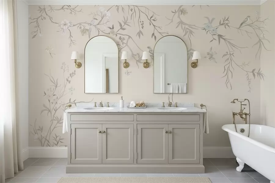 murales de pared Ramas florales con pájaros sobre un fondo claro w05127v7