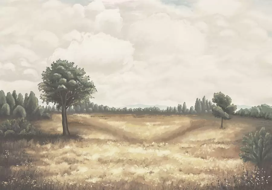 murales de pared Paisaje pintado con árboles y campo abierto w05131