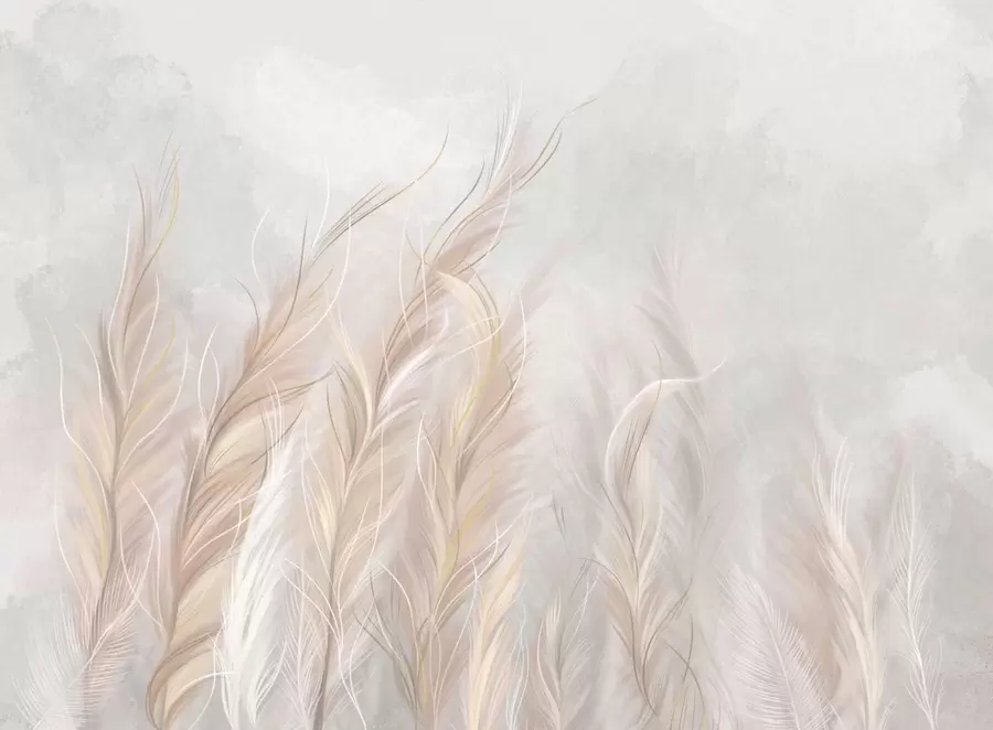 murales de pared Plumas suaves y abstractas en tonos neutros claros. w05153