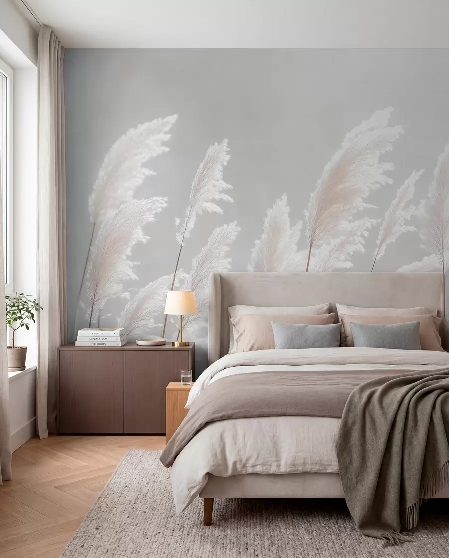 murales de pared Suave hierba de la pampa blanca bajo la suave luz de la mañana. w09717