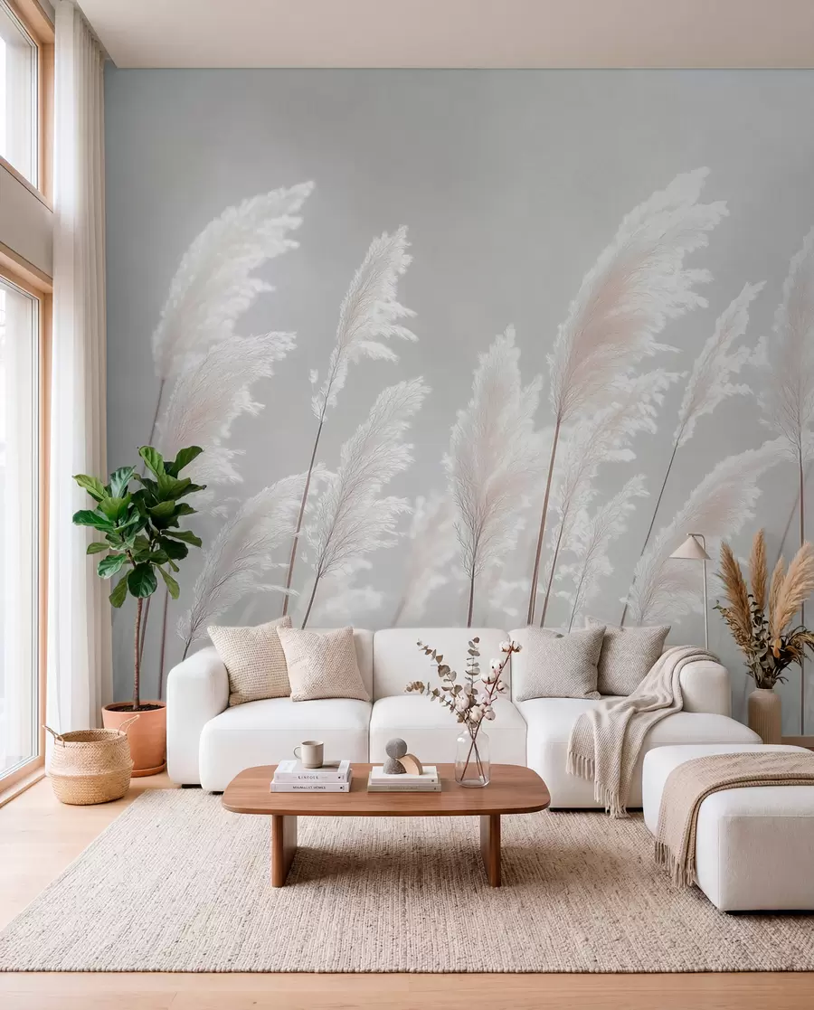 murales de pared Suave hierba de la pampa blanca bajo la suave luz de la mañana. w09717