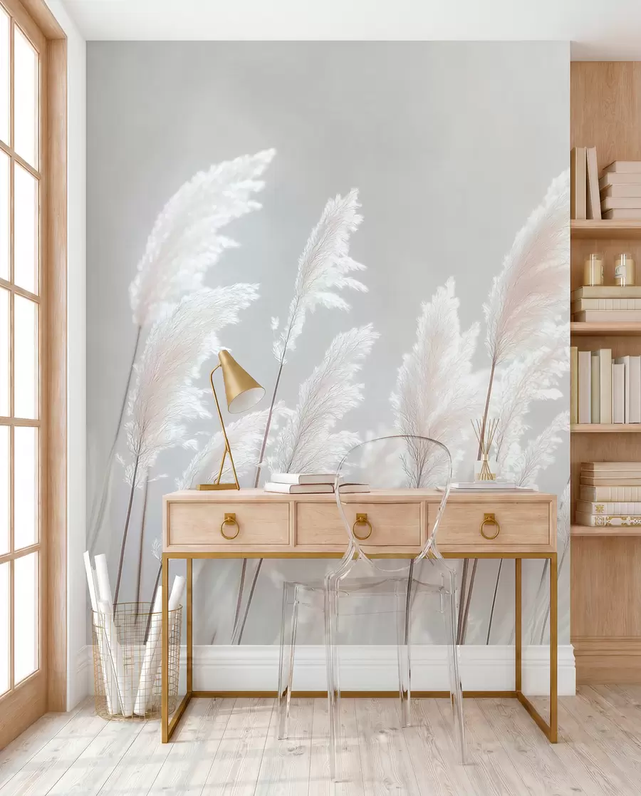murales de pared Suave hierba de la pampa blanca bajo la suave luz de la mañana. w09717