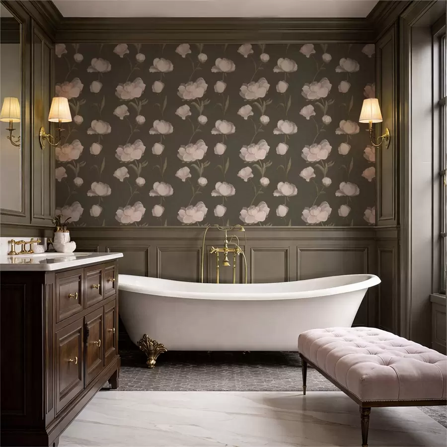 murales de pared Peonías de color rosa suave sobre fondo oscuro a01114v1